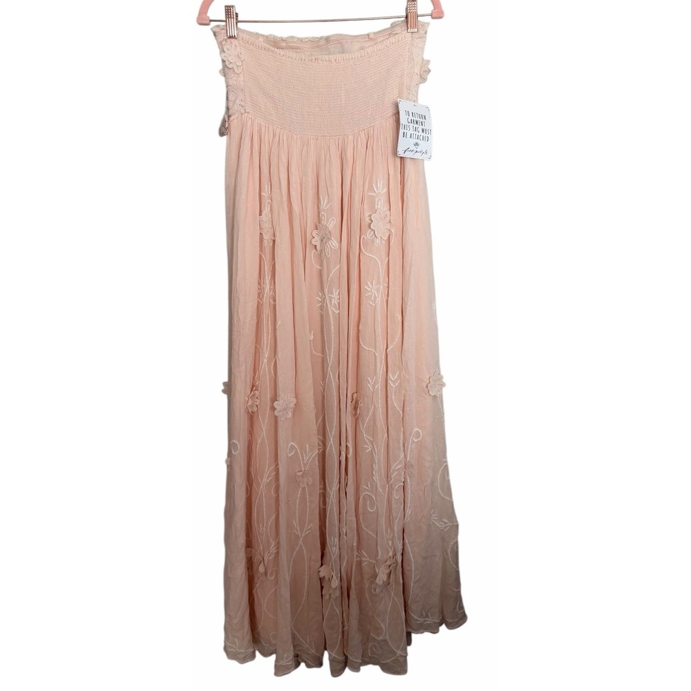 Free People Rosa 3D Floral Embroidered Maxi Dress Peach Women's Size Small - Picture 2 of 16